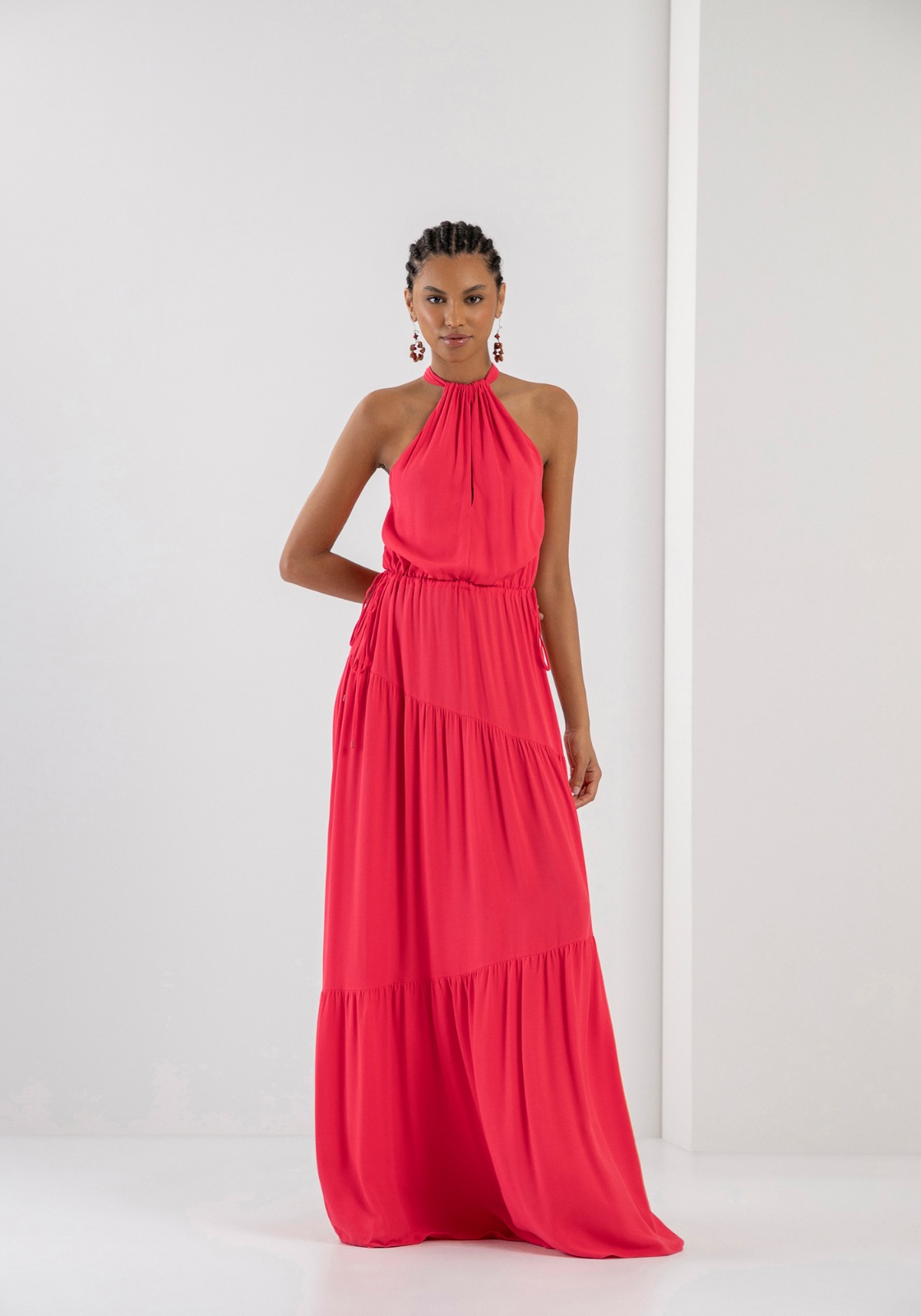 Vestido Longo com Franzido e Amarração Decote - Lez a Lez