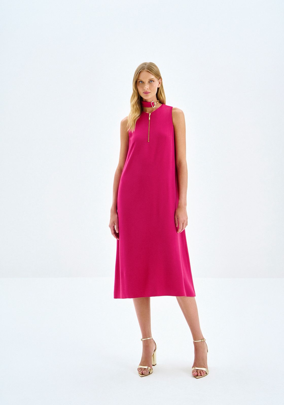 Vestido Midi em Viscose com Zíper Decote - Lez a Lez