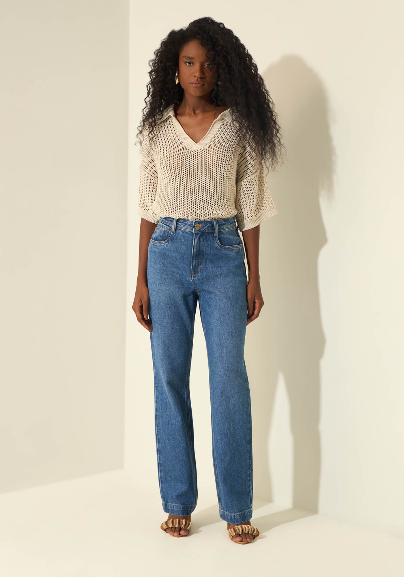 Calça Reta Jeans Com Cintura Alta E Elastano - Lez a Lez