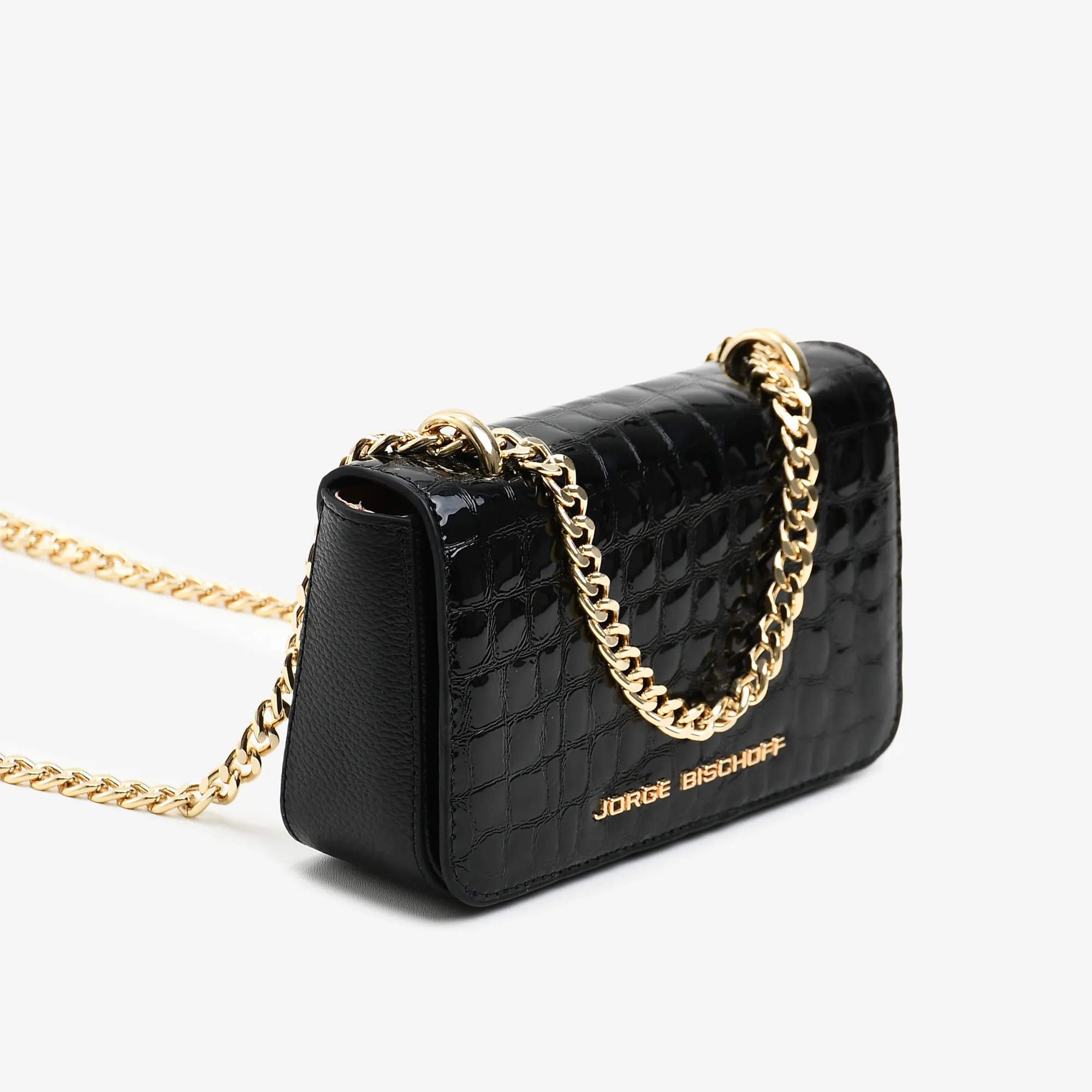 Bolsa Transversal Preto Dourado Couro Croco - Jorge Bischoff - Imagem 2