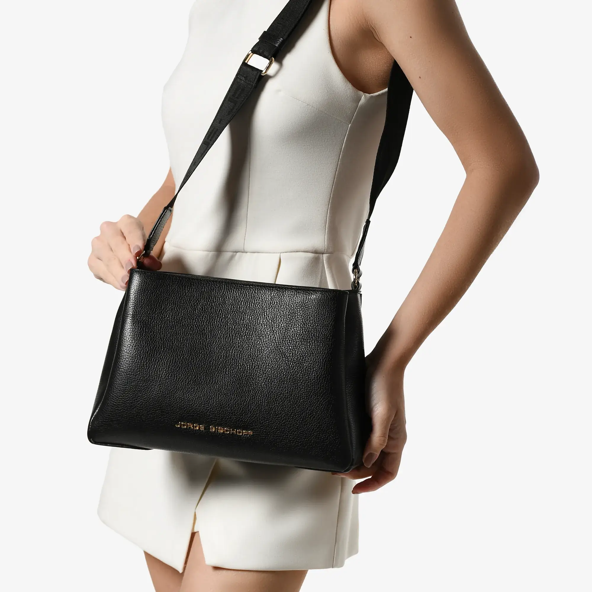 Bolsa Transversal Preto Couro - Jorge Bischoff - Imagem 2